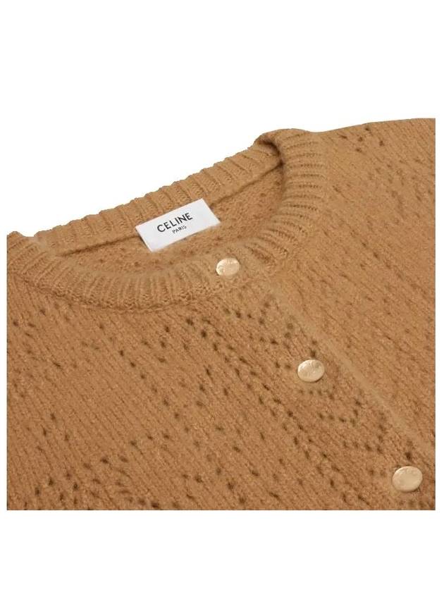 Crew Neck Cardigan In Triomphe Cashmere And Silk Pointelle Camel - CELINE - BALAAN 5