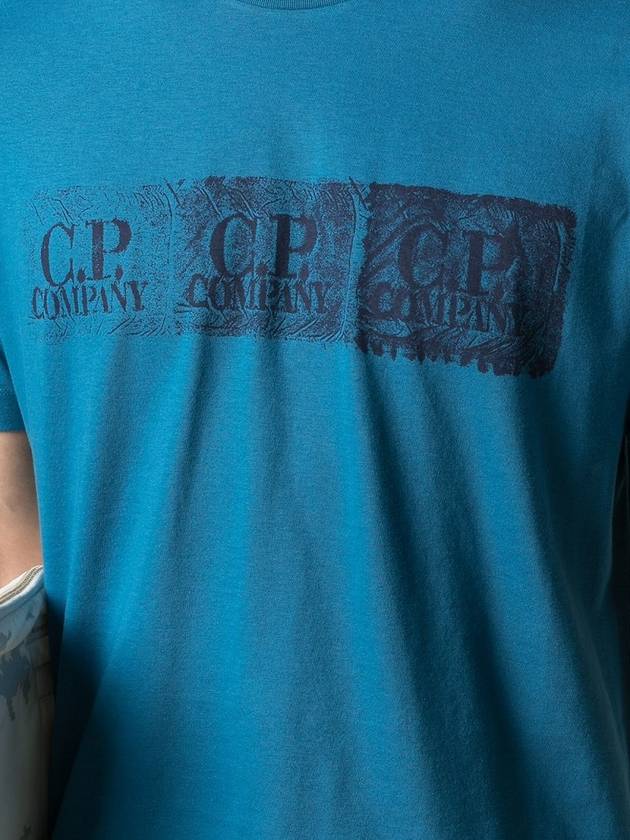 Logo Stamp Printed Short Sleeve T-shirt Blue - CP COMPANY - BALAAN 6