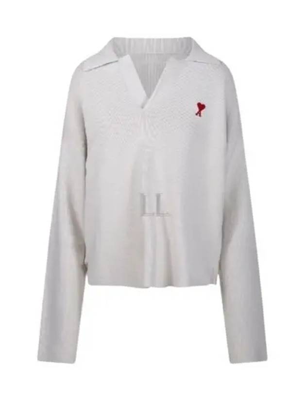 Small Heart Long Sleeve Polo Shirt White - AMI - BALAAN 2