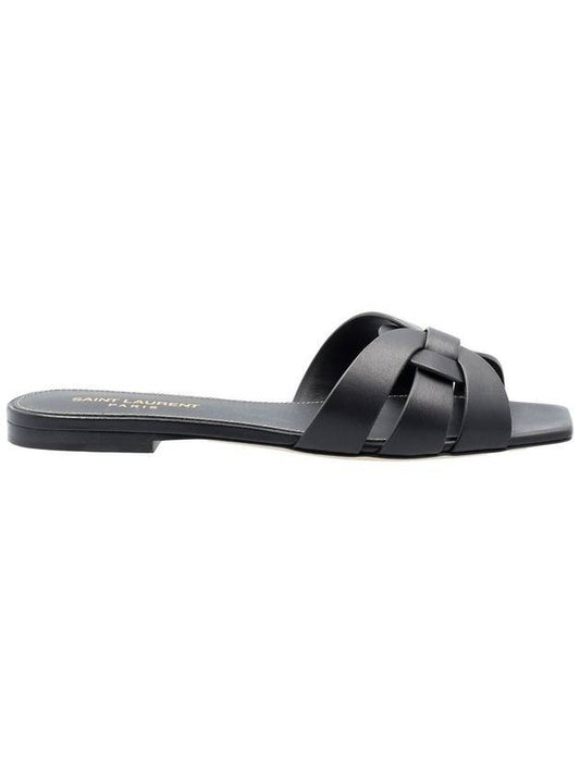 Tribute Flat Mules in Smooth Leather Black - SAINT LAURENT - BALAAN 1