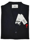 Heart Logo Merino Wool Cardigan Black - AMI - BALAAN 5