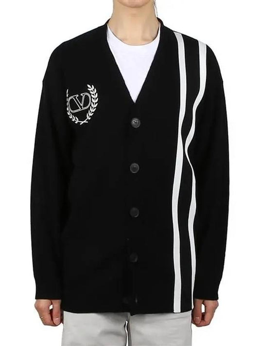 signature V logo wool cardigan black - VALENTINO - BALAAN.