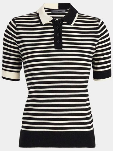 Contrast Stripe Merino Wool Short Sleeve Sweater Polo GLS000002 ONYX - G/FORE - BALAAN 1