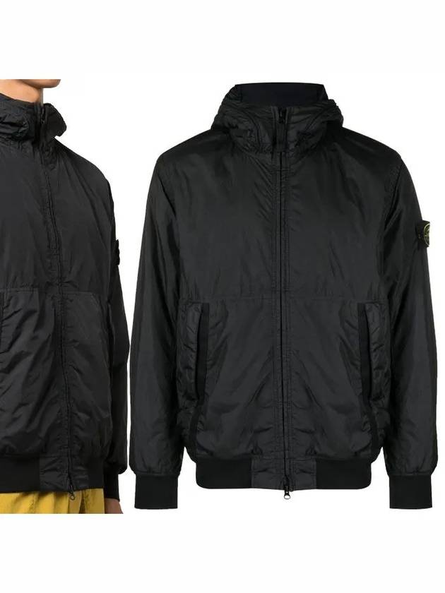 Men's Garment Dyed Crinkle Reps Recycled Nylon Primaloft TC Hooded Jacket Black - STONE ISLAND - BALAAN 2