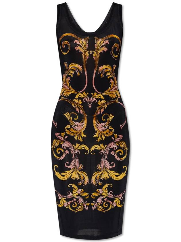 Versace Jeans Couture Dress With Outline Barocco Print, Women's, Black - VERSACE - BALAAN 1