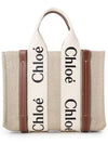 Woody Small Canvas Tote Bag White Brown Beige - CHLOE - BALAAN 3