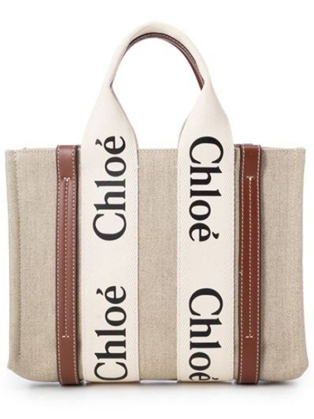 Woody Small Canvas Tote Bag White Brown Beige - CHLOE - BALAAN 3