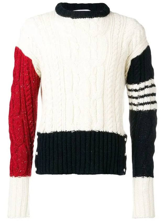 diagonal Aran cable pullover knit top ivory - THOM BROWNE - BALAAN.