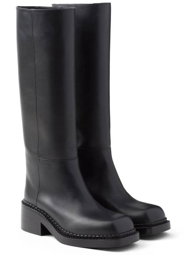 Logo leather long boots black - PRADA - BALAAN 3