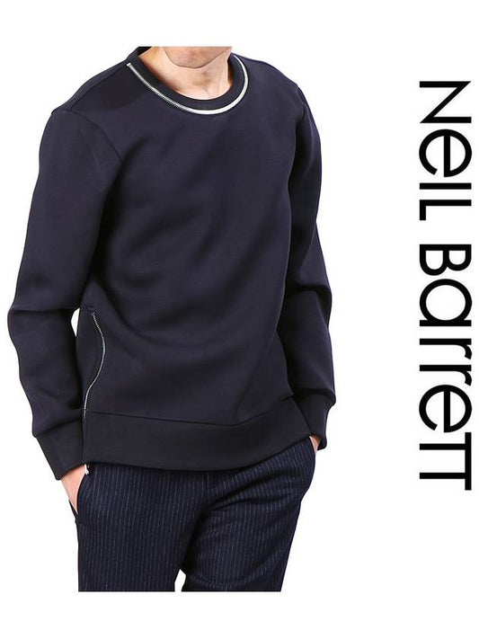Zipper Round Neoprene Sweatshirt Navy - NEIL BARRETT - BALAAN 2