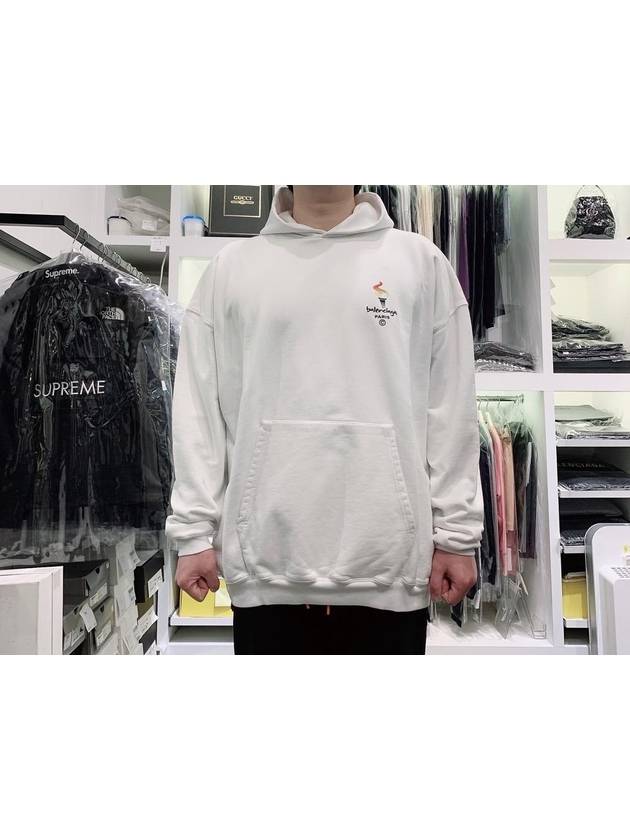 Embroidered Flame Logo Hoodie White - BALENCIAGA - BALAAN 3