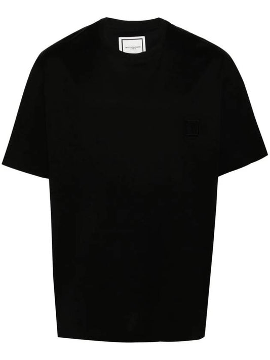 Flower Print Short Sleeve T-Shirt Black - WOOYOUNGMI - BALAAN 1