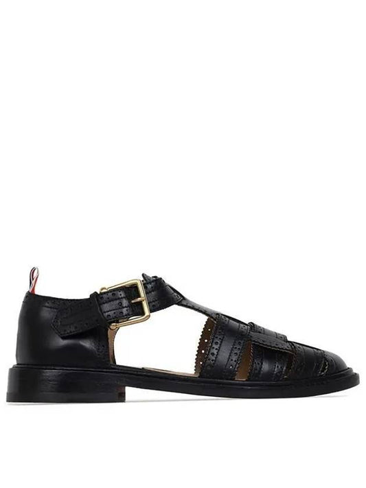 Vitello Calf Brogue Fisherman Sandals Black - THOM BROWNE - BALAAN.