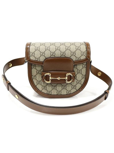 760191 GG Supreme Canvas Brown Leather Horsebit 1955 Round Mini Shoulder Bag - GUCCI - BALAAN 1