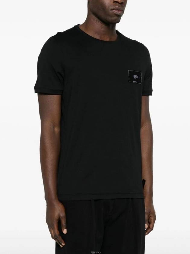 Logo Embroidered Jersey Cotton Short Sleeve T-Shirt Black - FENDI - BALAAN 2