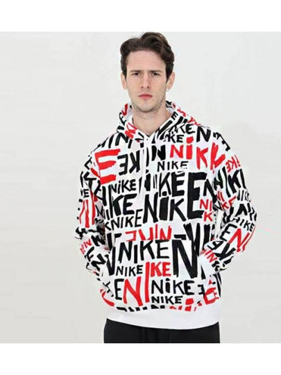 Logo Allover Print Hoodie White - NIKE - BALAAN 2