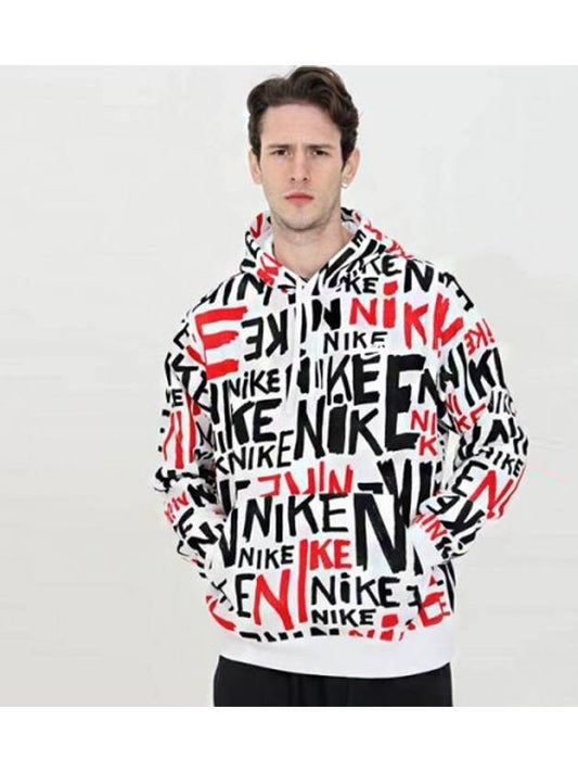 Logo Allover Print Hooded Top White - NIKE - BALAAN.