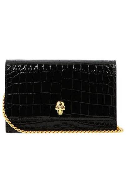 Gold Hardware Skull Crocodile Leather Small Shoulder Bag Black - ALEXANDER MCQUEEN - BALAAN 2