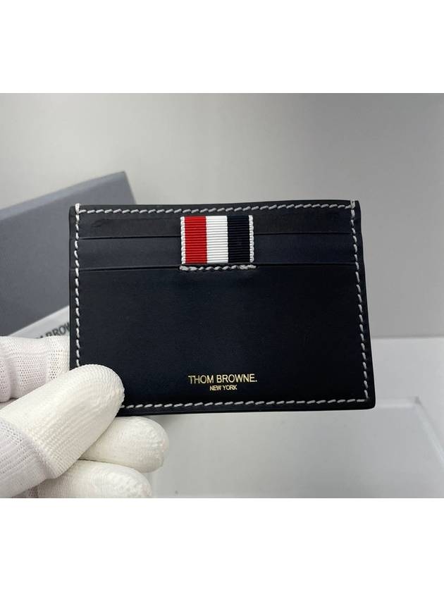 Stitched Vacchetta Card Wallet Navy - THOM BROWNE - BALAAN 3