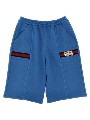 Kids Logo Label Shorts Blue - GUCCI - BALAAN 1