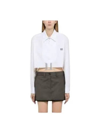 Logo Poplin Cotton Shirt White - MIU MIU - BALAAN 2