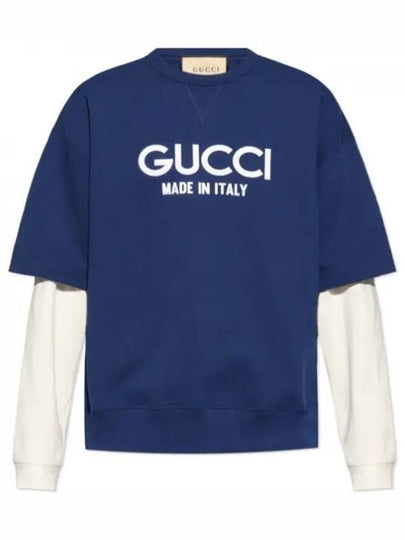 Cotton Logo Long Sleeve T-Shirt Navy - GUCCI - BALAAN 2