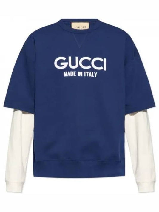 Cotton Logo Long Sleeve T-Shirt Navy - GUCCI - BALAAN 2