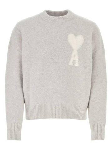 Heart Logo Intarsia Knit Top Earl Grey Ivory - AMI - BALAAN 1