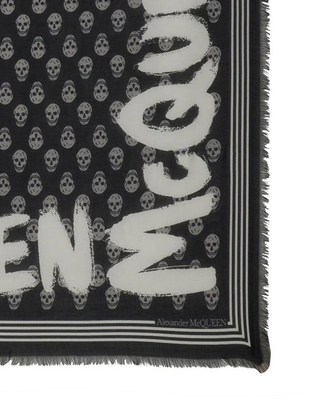 Skull Pattern Logo Print Scarf Black - ALEXANDER MCQUEEN - BALAAN 3