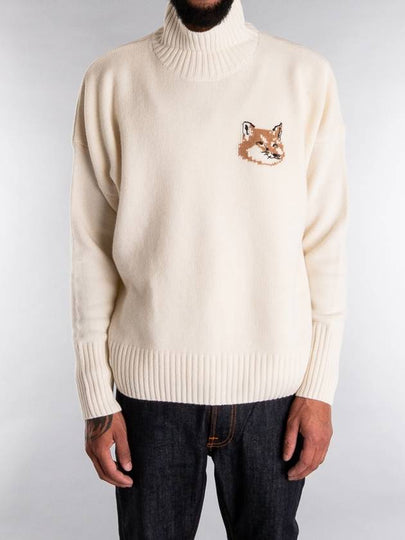 Men's Fox Head Patch Oversized Wool Turtleneck Ecru - MAISON KITSUNE - BALAAN 2