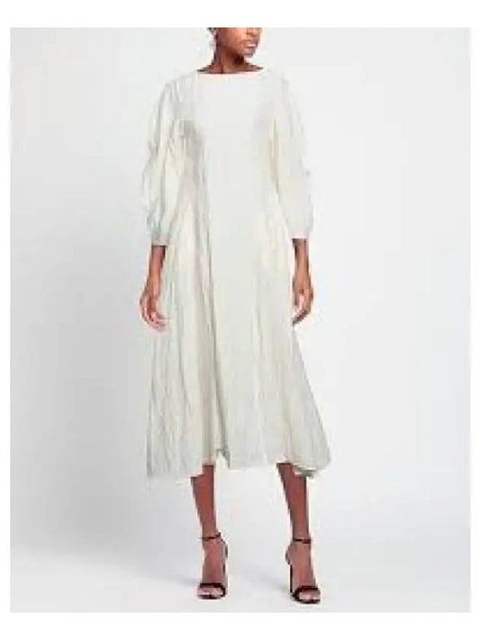 Women's Fitted Garment Washed Flare Panel Linen Long Dress Ivory - JIL SANDER - BALAAN 2