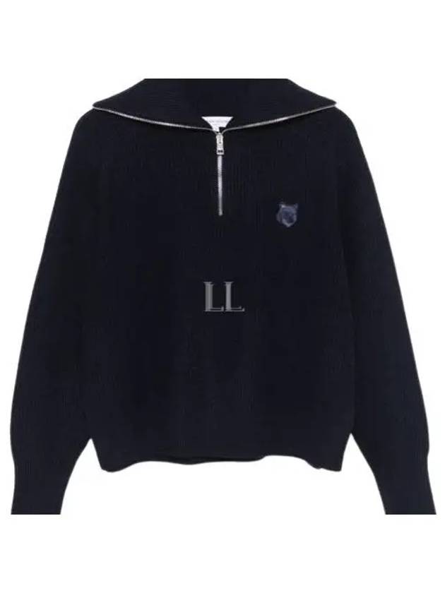 Bold Fox Head Patch Half Zip Knit Top Ink Blue - MAISON KITSUNE - BALAAN 2