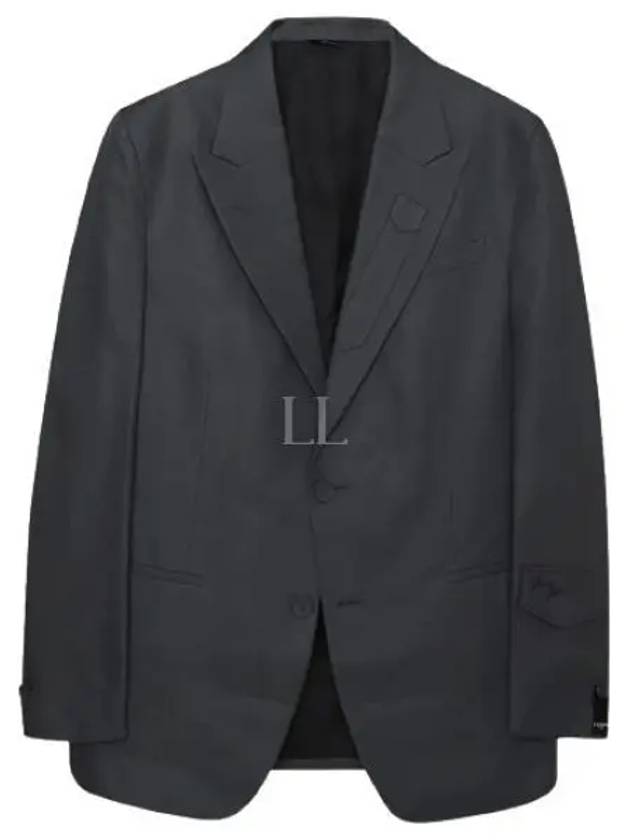 Men's Linen Blend Blazer Jacket Grey - FENDI - BALAAN 2