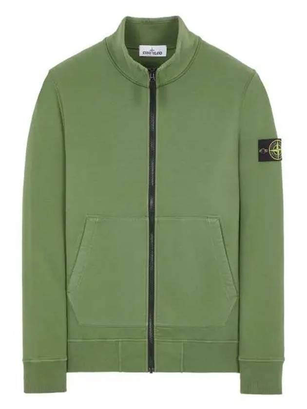 Garment Dyed Cotton Fleece Zip Up Jacket Olive - STONE ISLAND - BALAAN 2