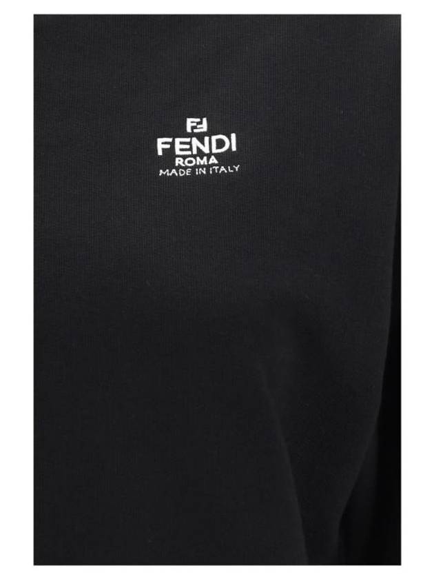 Logo Embroidery Crew Neck Sweatshirt Black - FENDI - BALAAN 4