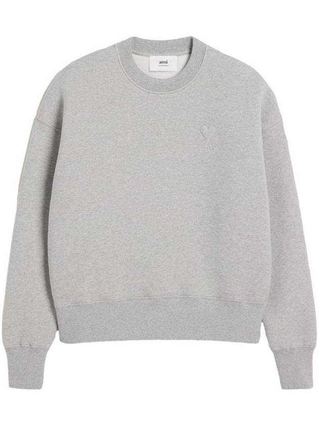 Logo Detail Crew Neck Cotton Sweatshirt Heather Ash Grey - AMI - BALAAN 1