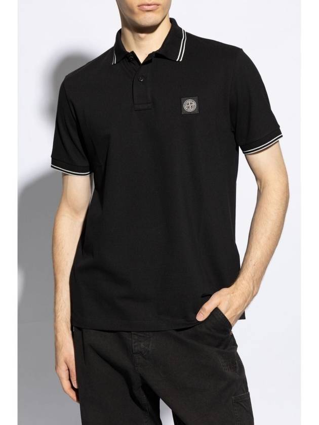 Logo Patch Polo Shirt Black - STONE ISLAND - BALAAN 4