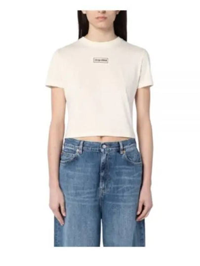 Logo Patch Crop Cotton Short Sleeve T-shirt Light Beige - MIU MIU - BALAAN 2