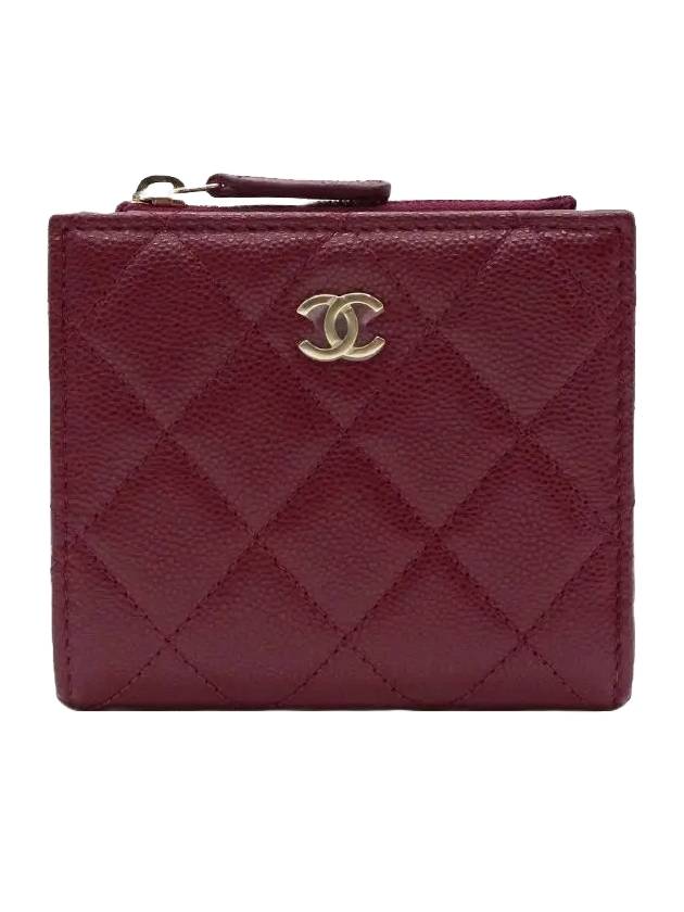 Gold Logo Classic Zipper Coin Wallet Burgundy - CHANEL - BALAAN 1