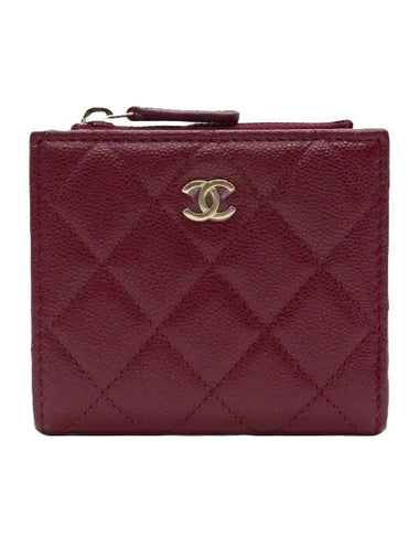 Classic Gold Logo Zipper Half Wallet Burgundy - CHANEL - BALAAN 1