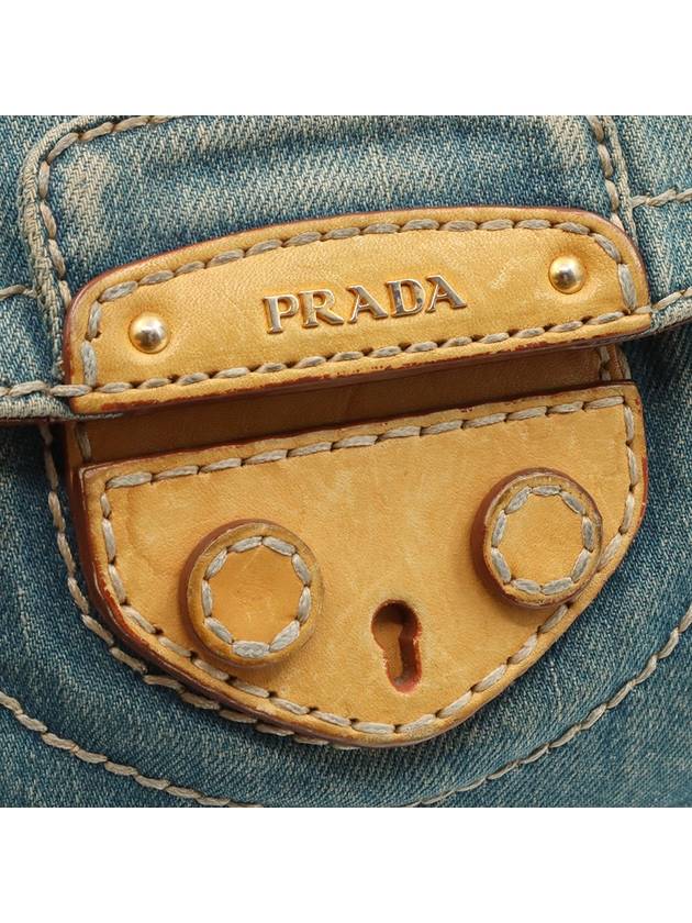 Blue Denim Canapa Logo Flap Shoulder Bag - PRADA - BALAAN 6