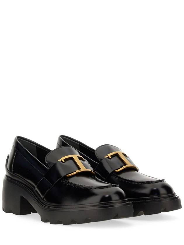 T Logo Leather Loafer Heels Black - TOD'S - BALAAN 3