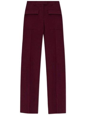 FERRAGAMO Wool Trousers With Striped Pattern, Women's, Burgundy - SALVATORE FERRAGAMO - BALAAN 1