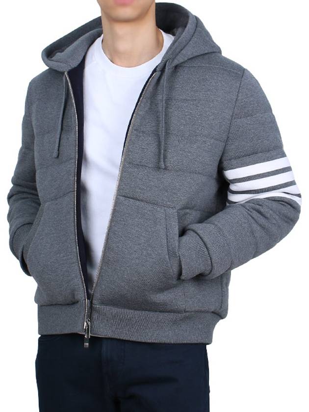 Jersey Stitch Padded 4 Bar Zip-Up Hoodie Grey - THOM BROWNE - BALAAN 4