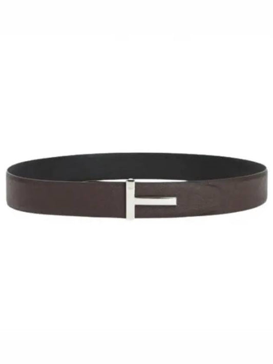 Men's T Logo Reversible Leather Belt Brown - TOM FORD - BALAAN 2