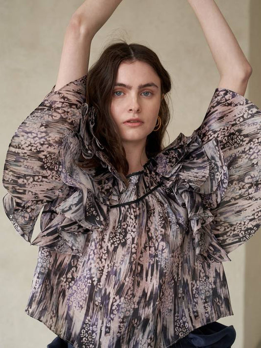 layered sleeve leopard print silk blouse - CAHIERS - BALAAN 1