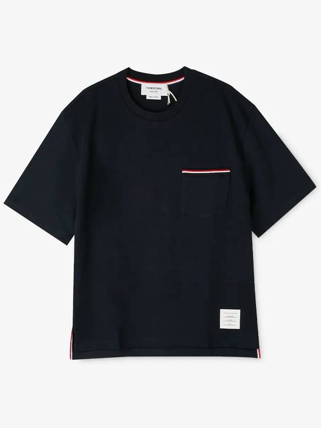 Cotton Oversized Pocket Short Sleeve T-Shirt Navy - THOM BROWNE - BALAAN 3