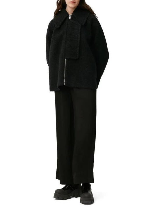 Women's Boucl? Wool Jacket Black - GANNI - BALAAN.