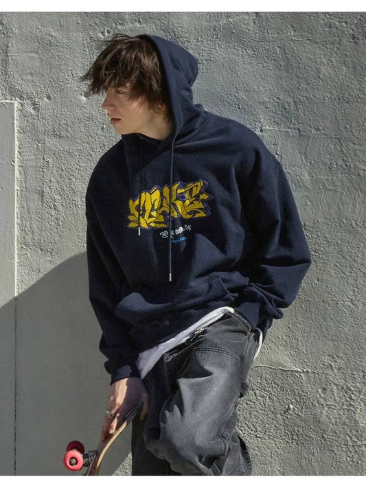 Crack Graffiti Logo Hooded Sweatshirt Navy FHT2037 - FLUKE - BALAAN 2