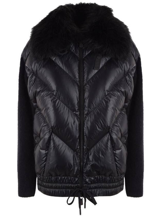 fur collar padded wool alpaca cardigan black - MONCLER - BALAAN 1